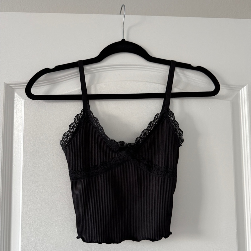 H&M Black Lace Trim Cami Tank & Mini Skirt